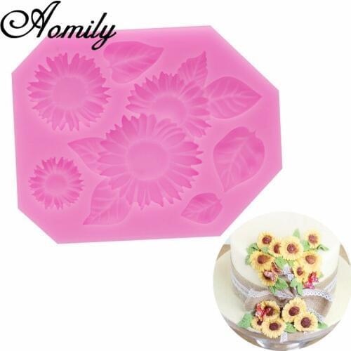 Aomily 1PC Sunflower Silicone Cake Fondant Mold Chocolate Cookies Mould DIY Cake Baking Tools Clay Soap Mold Ice Block Mould