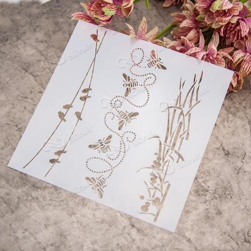 Bee&bird plastic layering stencil for pastel paint,painting color spray brush,stamp on art supplies template drawing set