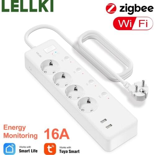 Wifi EU Smart Power Strip 16A Plug Socket Power Monitor USB Quick Charger Voice Control With Alexa Google Home Tuya App