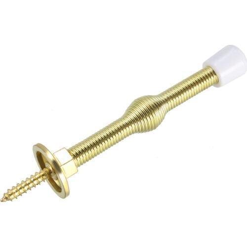 Uxcell Door Stoppers 75mmL Flexible Metal Screw-in Spring Stops with White Rubber Bumper Gold Tone