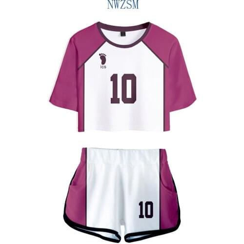 Volleyball Junior Digital Haikyu!! Suit Sportswear Two-Piece Peyton Moremeer Sexy Short Top and Mid-Rise Shorts Summer Fashion