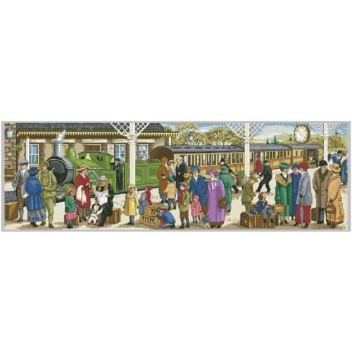 Top Quality Lovely Hot Selling Counted Cross stitch Kit Busy Railway Train Station Travel Farewell csc