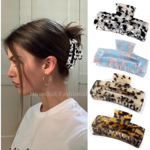 Fashion Geometric Acetate Hair Claws Big Size Square Hair Crabs Clip Leopard Grain Hair Clamps for Women Chic Hair Accessories