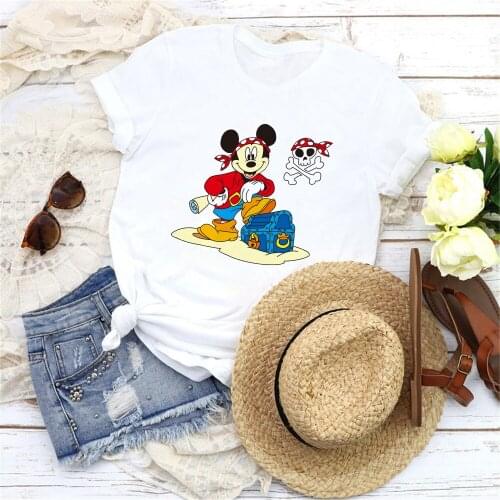Cool Punk Style Women T Shirts Mickey Mouse Printed Graphic Tees Women Short Sleeve Casual White O-neck Tshirts Streetwear Tops