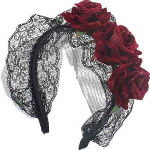 Sugarbay Rosetic Gothic Sweet Lolita Princess Hairbands Rose Black Lace Women Hair Accessories Vintage Fashion Headwear
