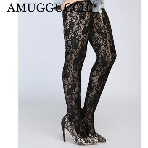 Customize Plus Big Size 34-47 Black Lace Fashion Sexy Over Knee Heel Spring Summer Girl Ladies Females Women Boots X1755