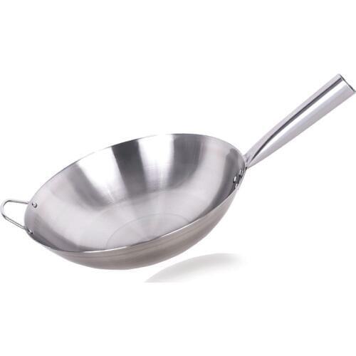 1.6mm thick stainless steel handle frying pan Chinese Iron Wok Handmade Wok Pan Non stick Gas Cooker Cookware round bottom wok