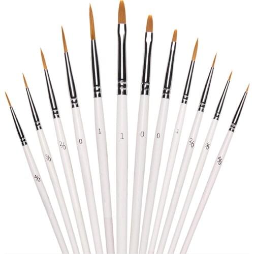 12Pcs White Paint Brushes Set Nylon Painting Brush Long Oil Acrylic Brush Watercolor Pen
