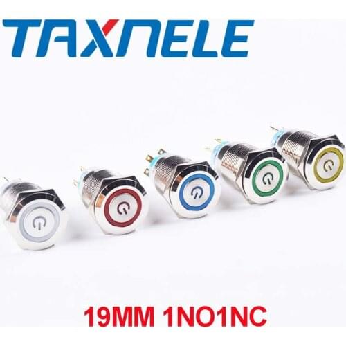 19mm Waterproof Metal Push Button Switch Latching Momentary with Annular power signal light 5 pin 24V 12V 110V 220V ONOFF Switch