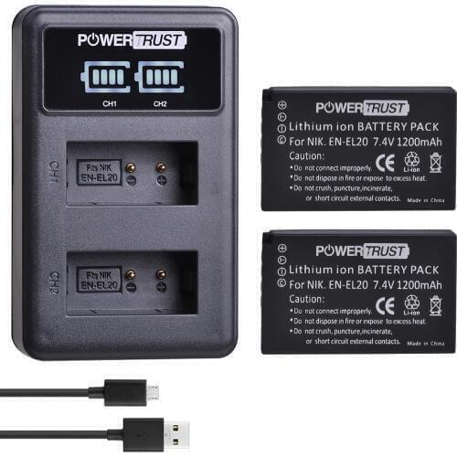 2Pc EN-EL20 EN-EL20A EN EL20 EN EL20a Battery akku +LED USB Dual Charger for Nikon Coolpix P1000 Nikon S1 J1, J2, J3 Nikon1 AW1