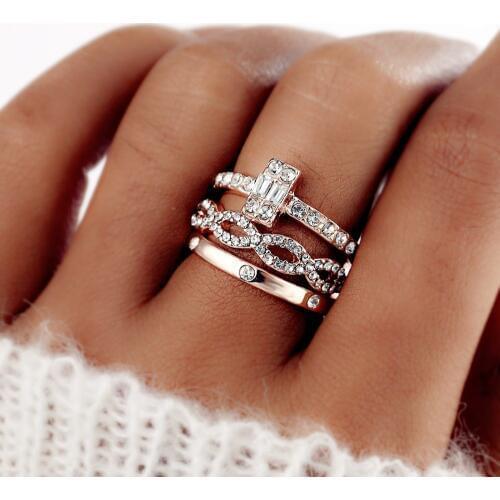 3 pieces / set of fashion infinite ring ladies crystal gold couple ring woman engagement wedding jewelry 2019 new