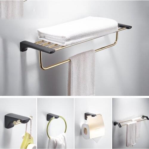 Black gold bathroom accessories facing toilet paper holder towel bar shelf brush holder bathroom hardware set
