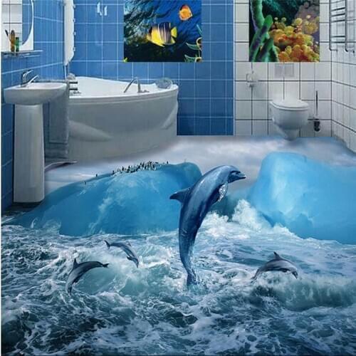 Beibehang Large Custom Wallpaper Mural Glacier Dolphin Bathroom 3D Floor Tile Decorative Painting papel de parede infantil