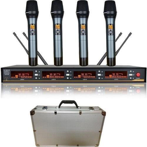 Cordless Microphones system 4 Channels Professional Stage Handheld Microphone Mic uhf Diversity For Karaoke school churches