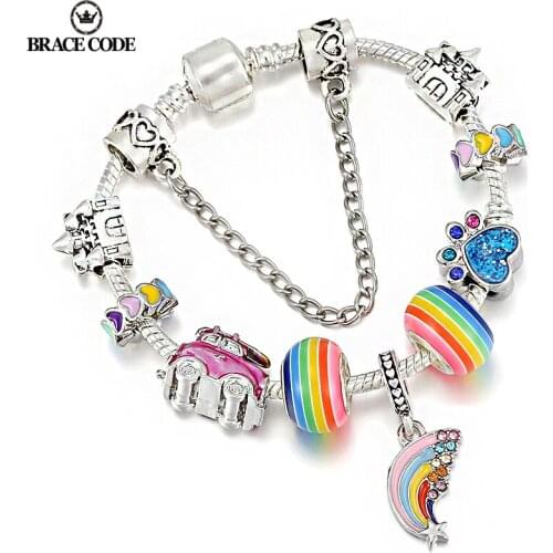 BRACE CODE New Cartoon Rainbow Color Footprints Bead Fine Bracelets Beaded Jewelry Dunshine Girl Lucky Bracelets pulseras