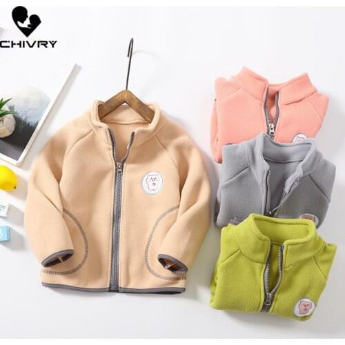 Autumn Winter New 2021 Kids Fashion Fleece Stand Collar Coat Baby Boys Girls Long Sleeve Warm Zipper Jackets Children Clothing