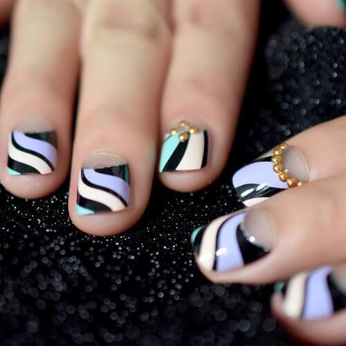 Kids Nails Paint Small Short False Nails 3D Beads Decoration Fingernails for Childrent Students with Glue sticker 22 Ct