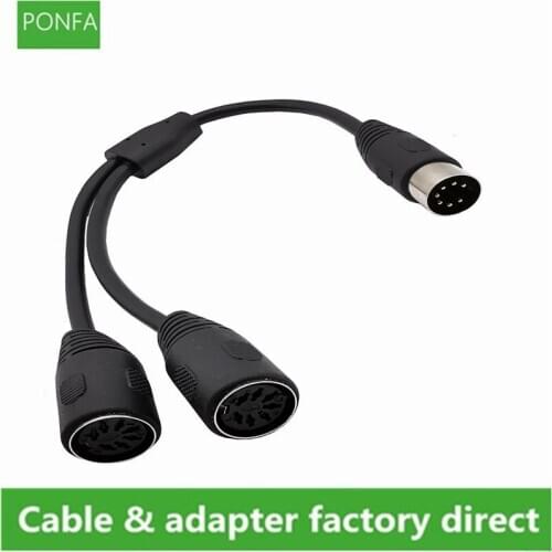 DIN 7-Pin MIDI Cable Splitter Y Adapter 7-Pin Male to 2 Female Cable 30cm/0.3m