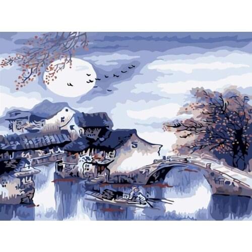 GATYZTORY Diamond Painting Moon Picture Of Rhinestone Full Square Round Drill 5D DIY Diamond Embroidery Landscape Mosaic Handma