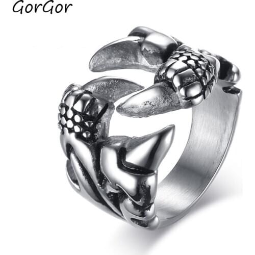 GorGor Rings Men The New Stainless Steel Pattern Magic Claw Individuality Vintage Style Attractive Fashion Accessories RC-391