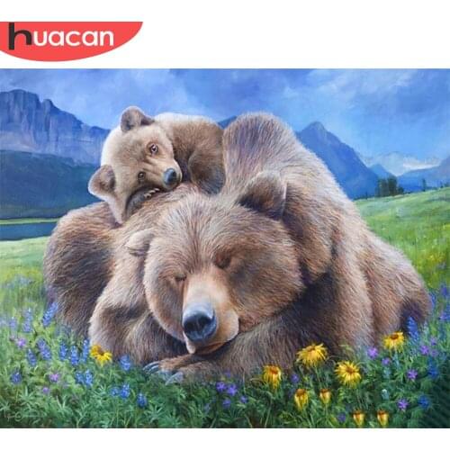 HUACAN Painting By Numbers Bear Animals DIY Frame Wall Art For Unique Gift Bedroom Decoration Paint By Numbers Flower 50x40cm