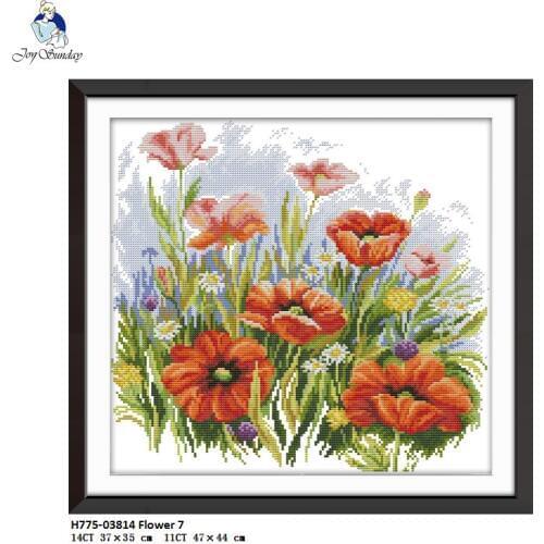 Joy Sunday Beautiful Flowers Pattern DMC Chinese DIY Hand Cross-stitch Embroidery Needlework 11CT Printed Fabric 14CT Canvas