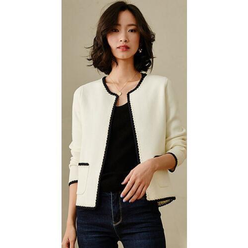 Cardigan Women Open Stitch 54% Polyester Blend Knitted V Neck Pockets 2 Colors Vintage Casual Style Classic Design New Fashion