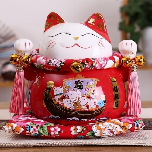 7 Inch Ceramic Maneki Neko Home Decoration Ornament Fortune Cat Money Box Piggy Bank Figurine Feng Shui Decor
