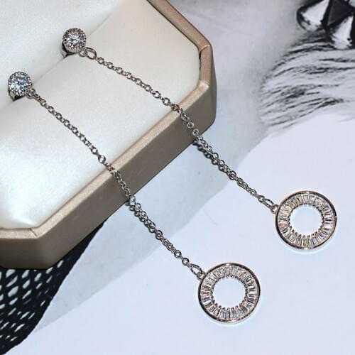 Korean Fashion Womens Ring Pendant Earrings Long Tassel Elegant Zircon Earrings 925 Silver Ladies Jewelry Earrings