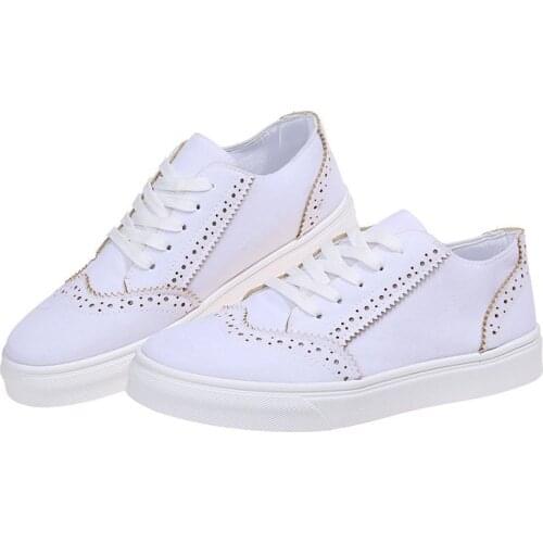 Women Shoes Flats Fashion Casual Ladies Woman Lace-Up Mesh Breathable Female Sneakers Canvas Lace-up White