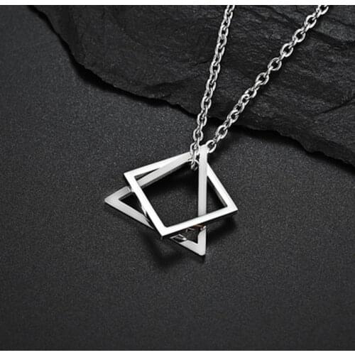 Popular Men Necklace Interlocking Square Triangle Male Pendant Stainless Steel Modern Trendy Geometric Necklaces Hipster Jewelry