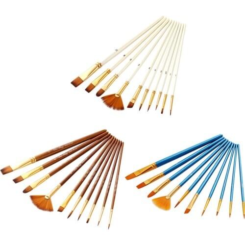 10pcs Nylon Hair Brush Sets for Watercolor, Acrylic, Tempera Oil Painting