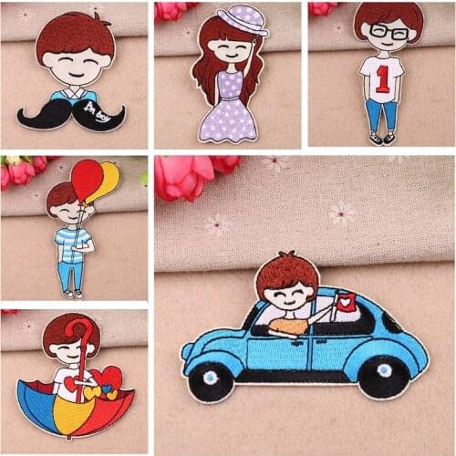 Cartoon Bearded boy Driving Boys Patches Badges Umbrella Boy Iron On balloon Boy EmbroideryPatches For Clothing T-shirt Applique