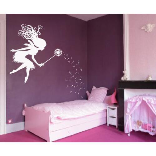 Fairy Dandelion Wand Wall Decal Nursery Kids Girls Room Tale Sticker Baby Bedroom Wall Art Poster Large Decor Vinyl Murals A175