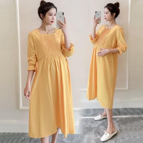 New Summer Sweet Maternity Long Dress Korean Fashion Pleated Loose Clothes for Pregnant Women Pregnancy