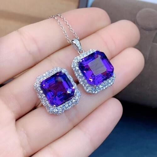 New Design Amethyst jewelry set Natural Real Amethyst 925 sterling silver 1pc pendant,1pc ring