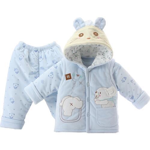 Baby Clothing 3 Pcs Set 2 Infant Kids Cartoon Cotton Padded Clothes Newborn Boys Girls Soft Velvet Vest Coat + Tops + Pants X284