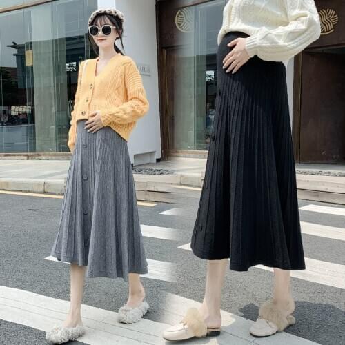 Autumn Winter Thick Warm Knitted Maternity Skirts A Line Belly Skirts Clothes for Pregnant Women Pregnancy Big Bottoming