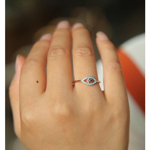 Rose gold color open ajust midi rings turquoises black cz evil eye delicate minimal jewelry girls evil eye open ring