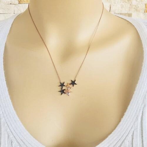 Six Stars 925 Sterling Silver Necklace Women Girls Gift Jewelry Accessories Fashion Handmade Elegant Chain