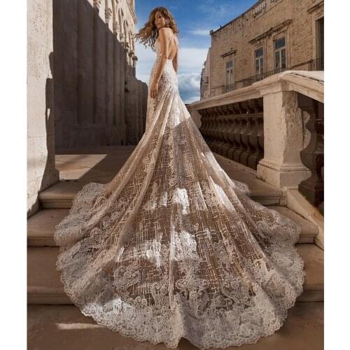 Sexy Backless Spaghetti Straps Mermaid Wedding Dress 2021 Bride Appliques Lace Mariage Vestido De Noiva White Bridal Gowns