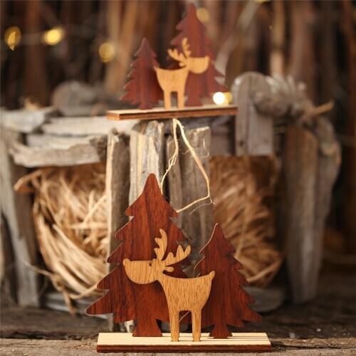 Christmas Wooden Deer Ornaments Xmas Tree DIY wood Elk Pendants For Home Christmas Party Decoration Kids Toys New year gifts