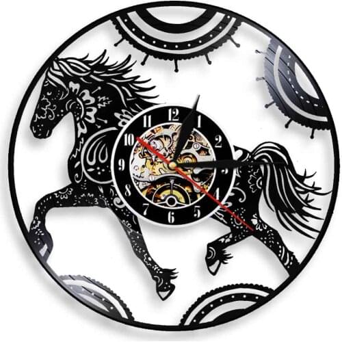 Floral Mandala Horse Vinyl Record Wall Clock Mandala Zentangle Horse Wall Clock Watch Equestrian Animals Decor Hanging Art