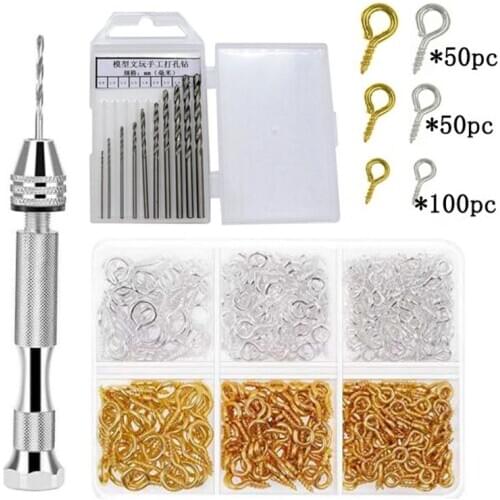 1 Set Pin Vise Precision Hand Drill Tools with Twist Drill Bits Screw Eye Pins for Resin Casting Mold Polymer Clay DIY