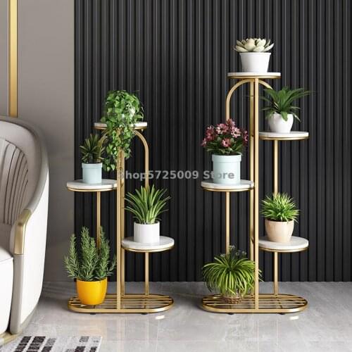 Nordic marble floor-standing multi-layer flower shelf rack indoor living room simple balcony green flower shelf iron art