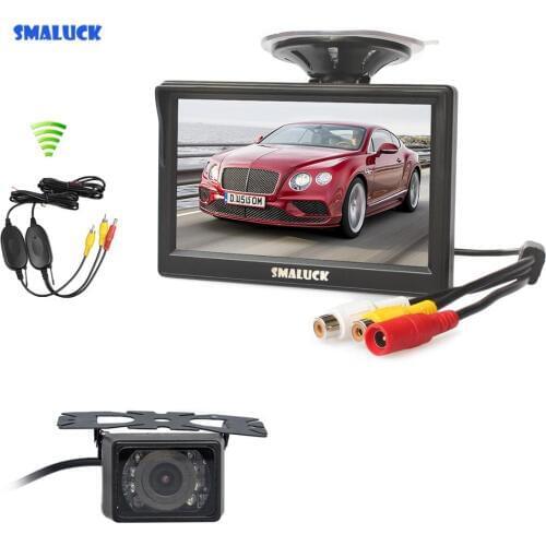 SMALUCK Wireless 5" TFT LCD Car Monitor Suction Cup and Bracket + IR Night Vision Rear View Car Camera Parking System