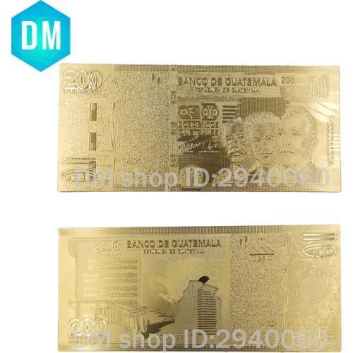 Birthday Decoration Guatemala Banknotes 200 Quetzal Gold Banknote In 24K Gold Plated Fake Money 10pcs/lot For Collection