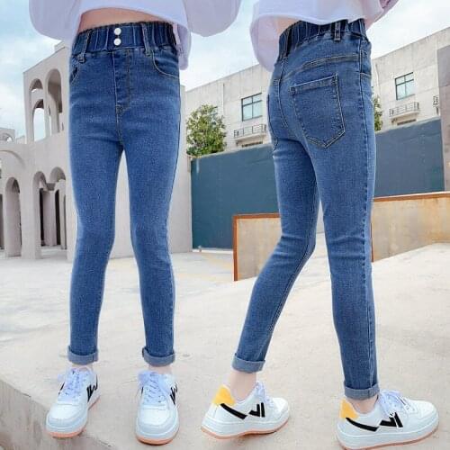 Teen Girls Skinny Jeans New Arrivals Kids Solid High Waist Leggings Jeans Elastic Denim Pants Slim Fit Children Trousers 4-14Yrs