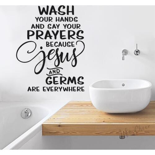 Bathroom Jesus Quote Vinyl Wall Stickers Bathroom Wall Art " Wash Your Hands And Say Your Prayers " Vinyl Wall Decal Decoration