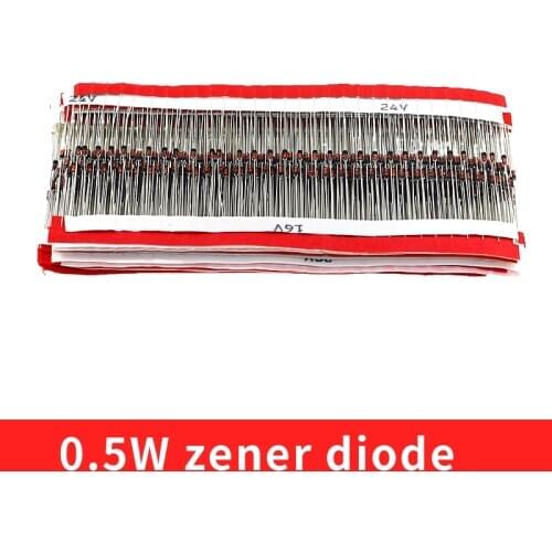 1020pcs 34 value high-voltage Zener diode 0.5W 2V~47V 1/2W Zener diode kit